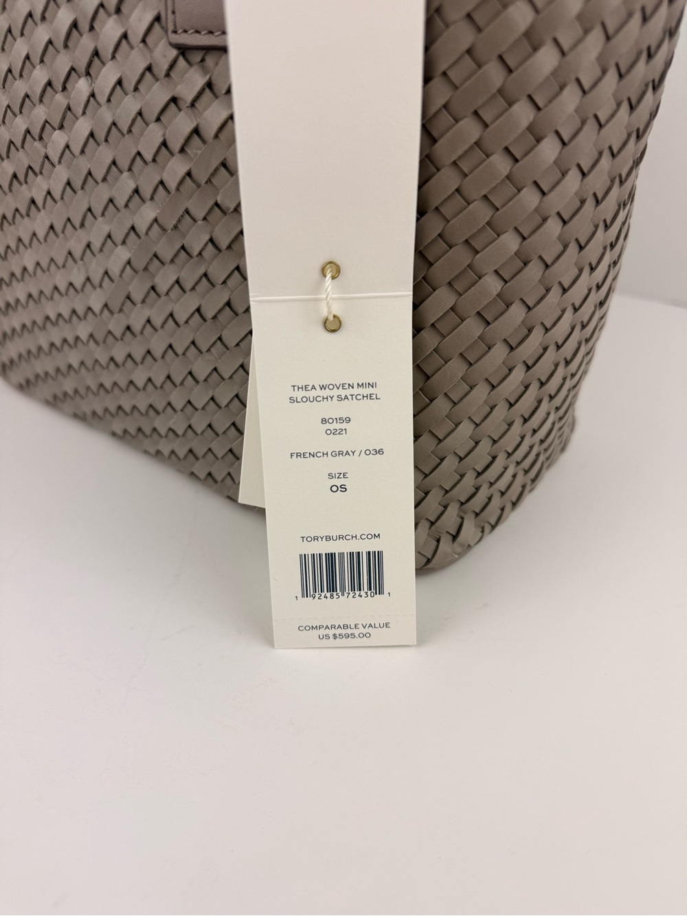 Tory Burch Thea Woven Mini Slouchy Satchel French Gray Leather Handbag $595 - Picture 8 of 14